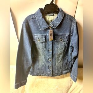 Cabelas Jean Jacket Womens Medium Dark Blue Denim Trucker Buttoned Chest Pockets